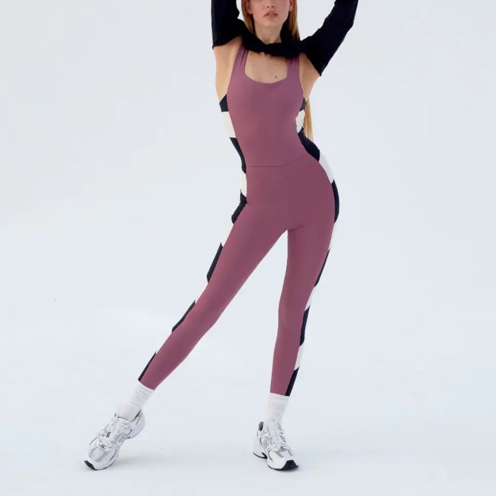 Port De Bras arrow active unitard jumpsuit in Mauve